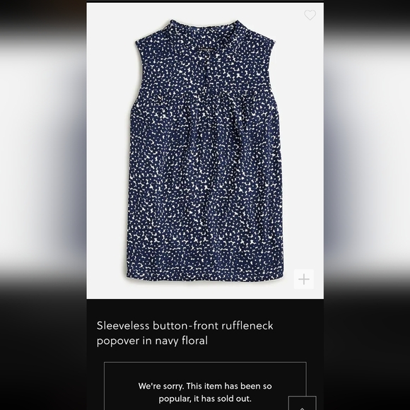 J.Crew Sleeveless button-front ruffleneck popover in navy floral Size M NWOT - Picture 2 of 16